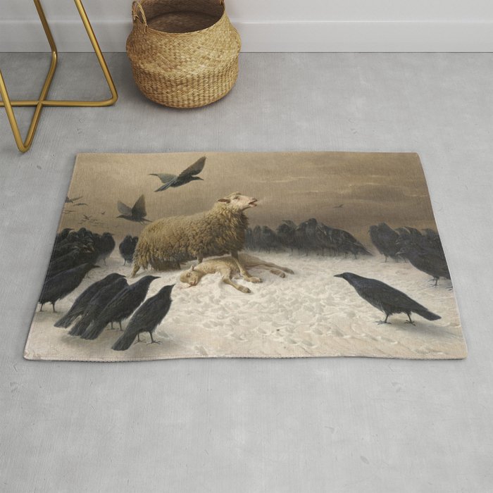 Anguish August Friedrich Albrecht Schenck Ravens And Sheep Rug By Vintage Wall Art Society6