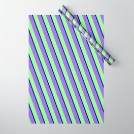 [ Thumbnail: Dark Blue, Purple & Green Colored Stripes Pattern Wrapping Paper ]