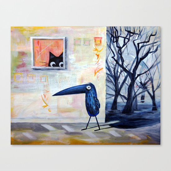 Cat and Bird Canvas Print