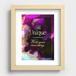 Be Unique Rainbow Gold Quote Motivational Art Recessed Framed Print
