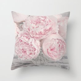Spring Peace - Pastel Pink and Gray Peony Flower Photo Throw Pillow