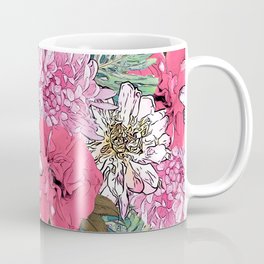 Cute Girly Pink & Green Floral Illustration Coffee Mug
