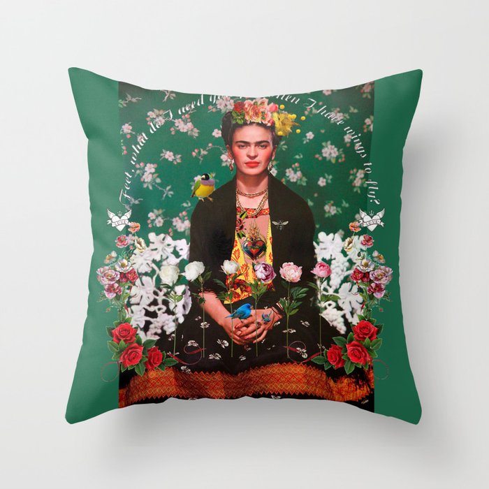 Wings to Fly Frida Kahlo Throw Pillow