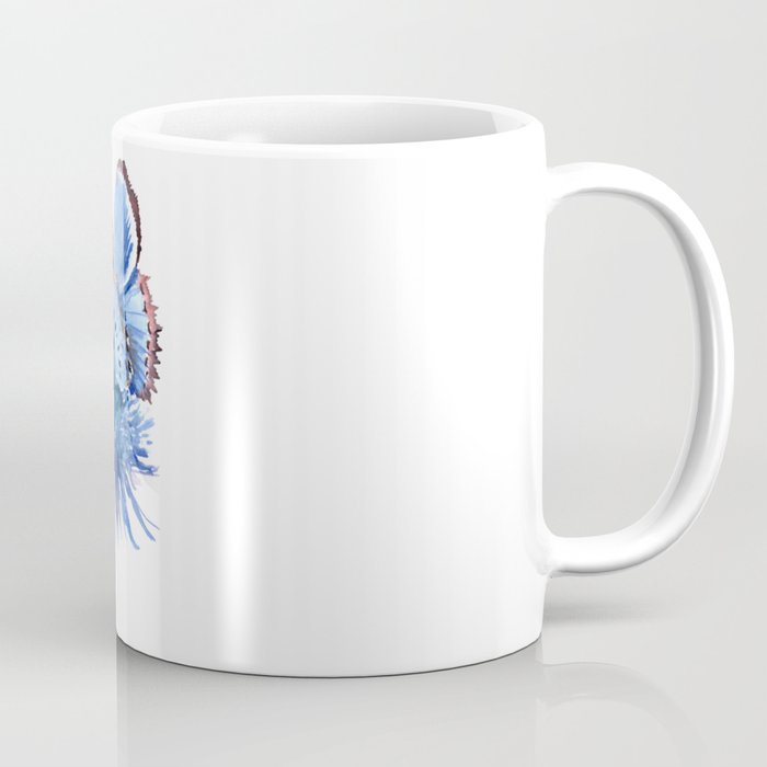 Blue Butterfly and Blue Flower, marine blue minimalist floral butterfly design Coffee Mug