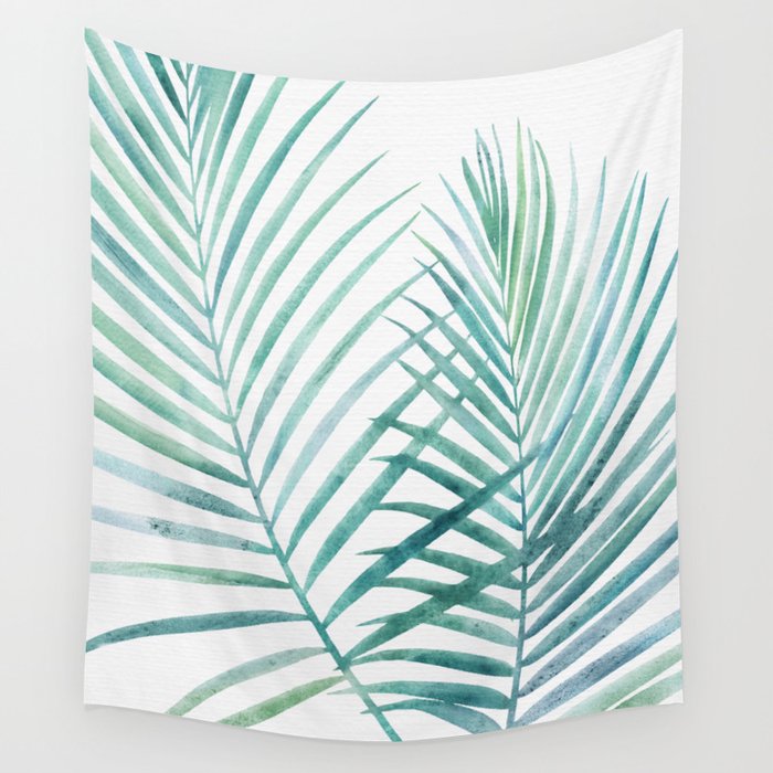 Twin Palm Fronds - Teal Wall Tapestry