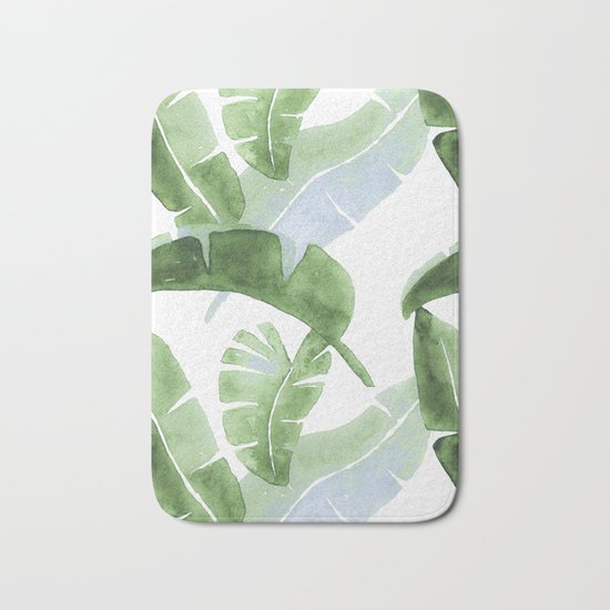 Tropical Leaves Green And Blue Bath Mat