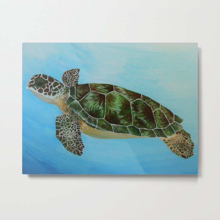Green Sea Turtle Painting, Ocean Paintings, Sea Life Painting, Original Acrylic Painting on Canvas Metal Print