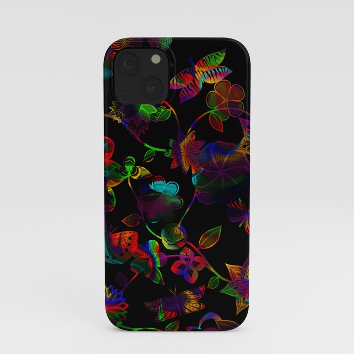 Butterfly Garden - Rainbow on Black iPhone Case