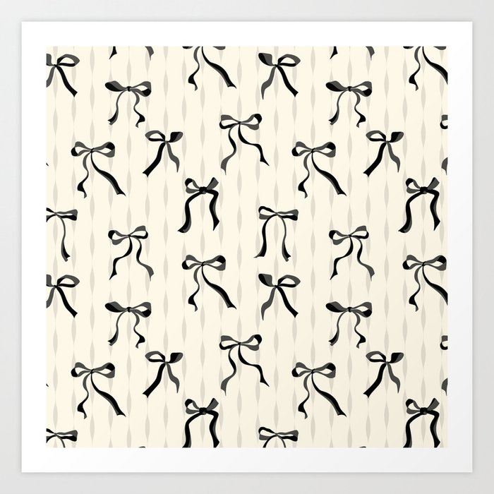 Coquette black Bows on a cream background pattern Art Print