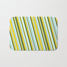 [ Thumbnail: Light Blue, Yellow, Dark Olive Green & Light Cyan Colored Lined/Striped Pattern Bath Mat ]