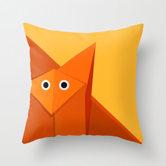 Geometric Cute Origami Fox Portrait Throw Pillow
