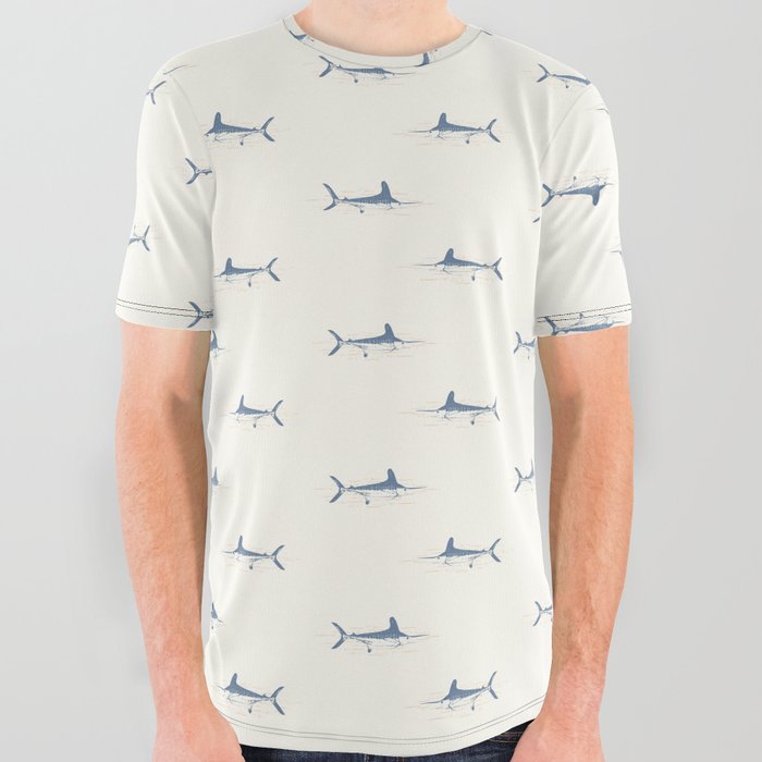 White Marlin Vintage Vector Pattern All Over Graphic Tee
