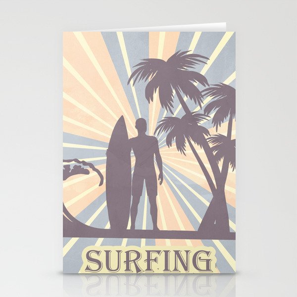 Colorful Retro Vintage Surfing Palms Wave Board Boy Stationery Cards