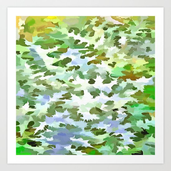 Foliage Abstract Pop Art In White Green and Powder Blue Art Print