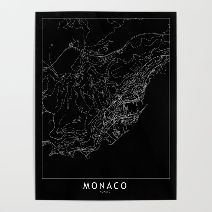 Monaco Black Map Poster