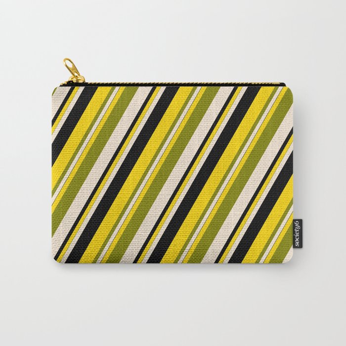 Yellow, Green, Beige, and Black Colored Lines/Stripes Pattern Carry-All Pouch