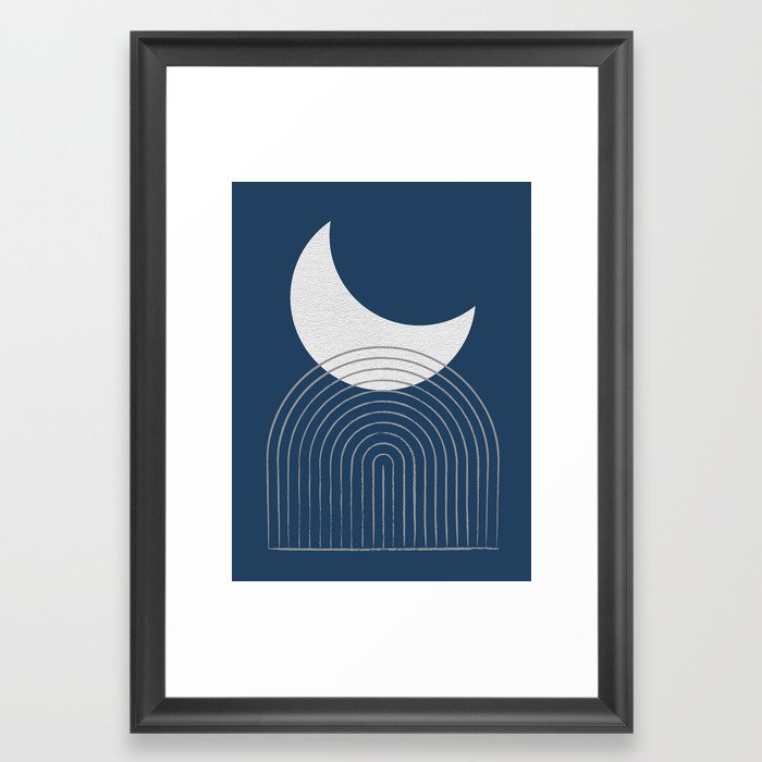 Moon Mountain Blue - Mid Century Modern Framed Art Print