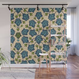 THISTLEDOWN FLORAL in MINT, CHARTREUSE AND DARK BLUE ON SAND Wall Mural
