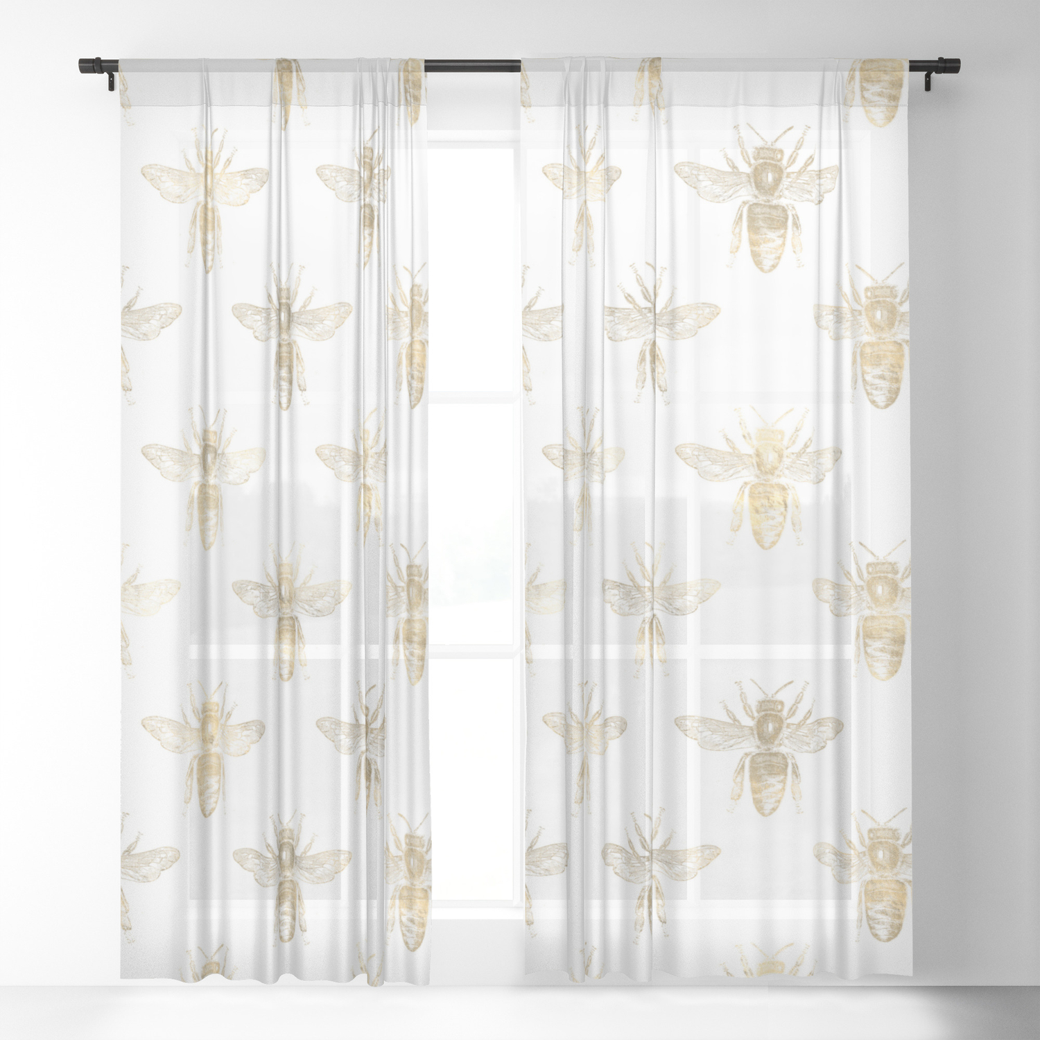 Gold Bee Pattern Sheer Curtain by Rose Gold | Society6
