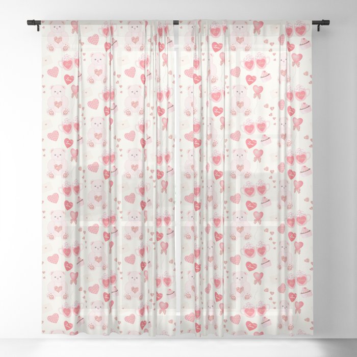 Valentine's Day Teddy Bear Pattern Sheer Curtain