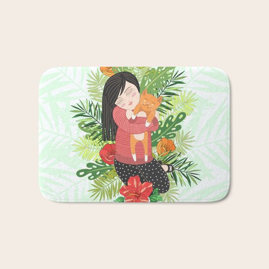 Girl and cat Bath Mat