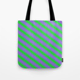 [ Thumbnail: Purple and Lime Colored Lines Pattern Tote Bag ]