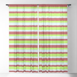 [ Thumbnail: Light Green, Light Cyan, and Red Colored Striped/Lined Pattern Sheer Curtain ]