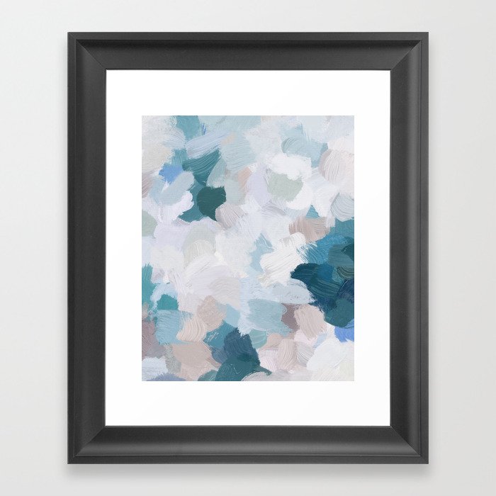 Turquoise Navy Blue Blush Pink Gray White Abstract Painting