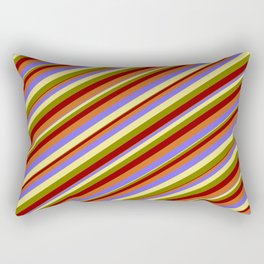 [ Thumbnail: Eyecatching Medium Slate Blue, Tan, Green, Dark Red & Chocolate Colored Striped/Lined Pattern Rectangular Pillow ]