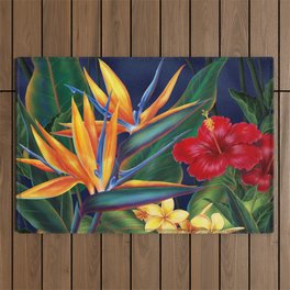 Tropical Paradise Hawaiian Floral Illustration Outdoor Rug