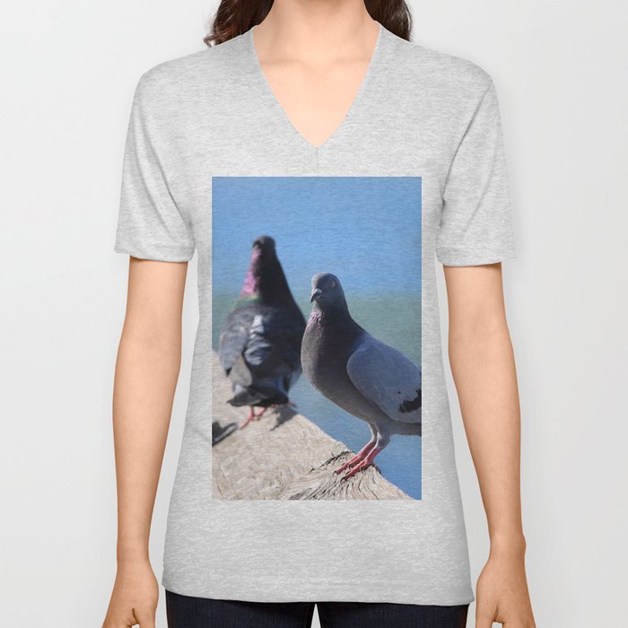 Two Pigeon Together V Neck T Shirt