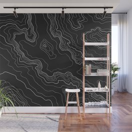 Black & White Topography map Wall Mural