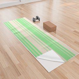 [ Thumbnail: Light Green and Beige Colored Stripes/Lines Pattern Yoga Towel ]