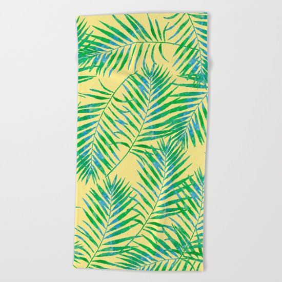 Fern Leaves Yellow Beach Towel