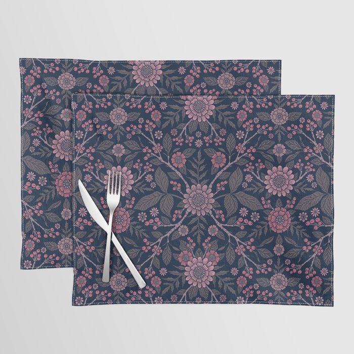 Boho Floral in Navy Blue & Rose Pink Placemat