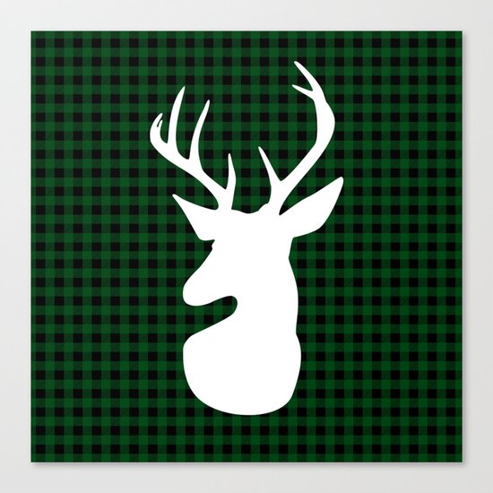 Elegant Green Plaid Deer Design Canvas Print