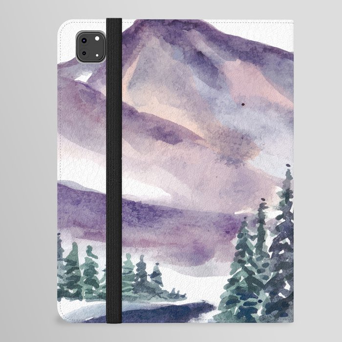 Winter Landscape With Mountain And Pine Trees Watercolor iPad Folio Case
