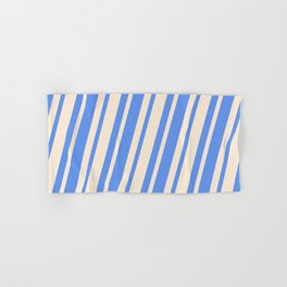 [ Thumbnail: Beige and Cornflower Blue Colored Striped Pattern Hand & Bath Towel ]
