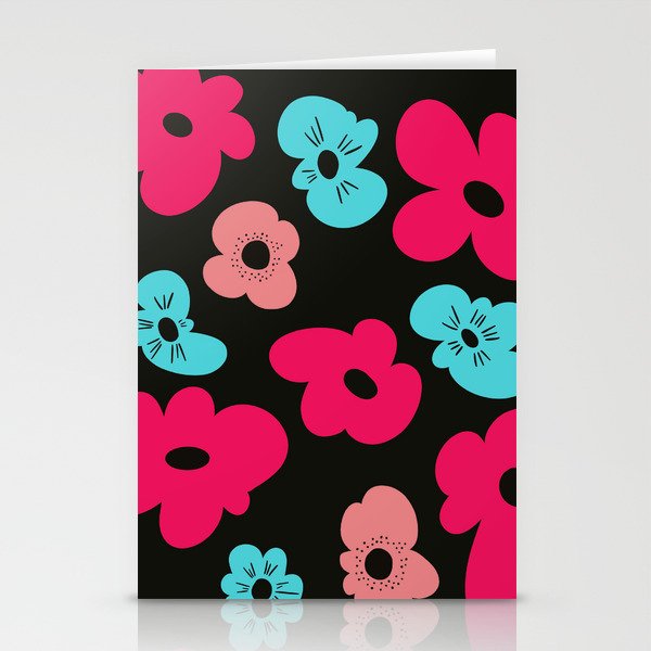Funky poppies (black background) Stationery Cards