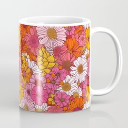 Retro Flowers - Pink, Red, Orange Coffee Mug