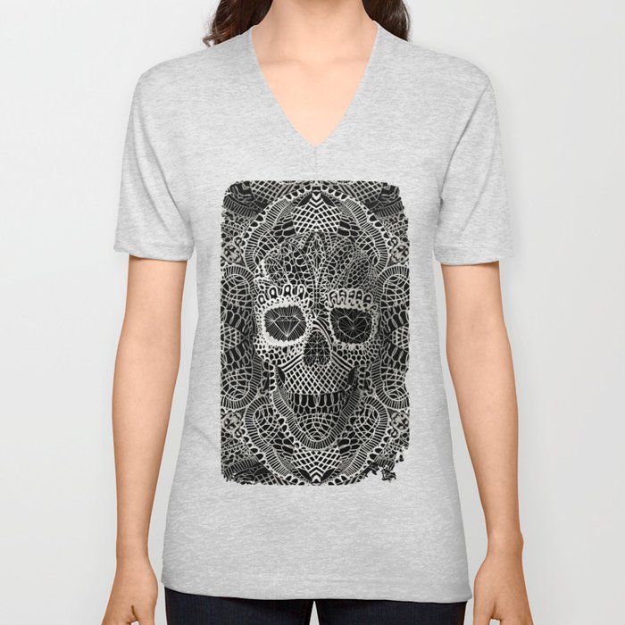 Lace Skull V Neck T Shirt