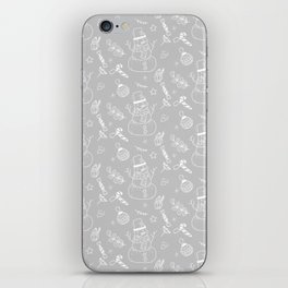 Light Grey and White Christmas Snowman Doodle Pattern iPhone Skin