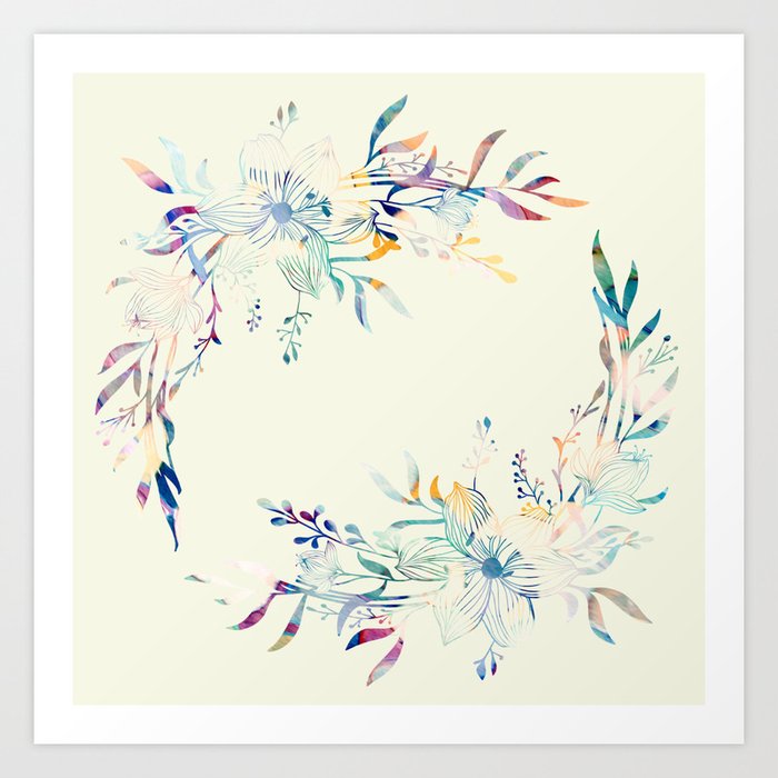 Wreath Floral Elements With Light Yellow Background  I Art Print