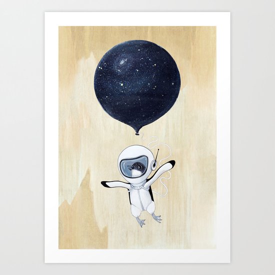 Penguin fly Art Print