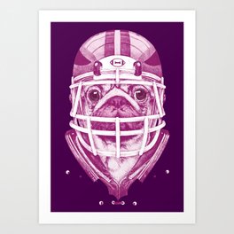 American Pug Football Purple Art Print