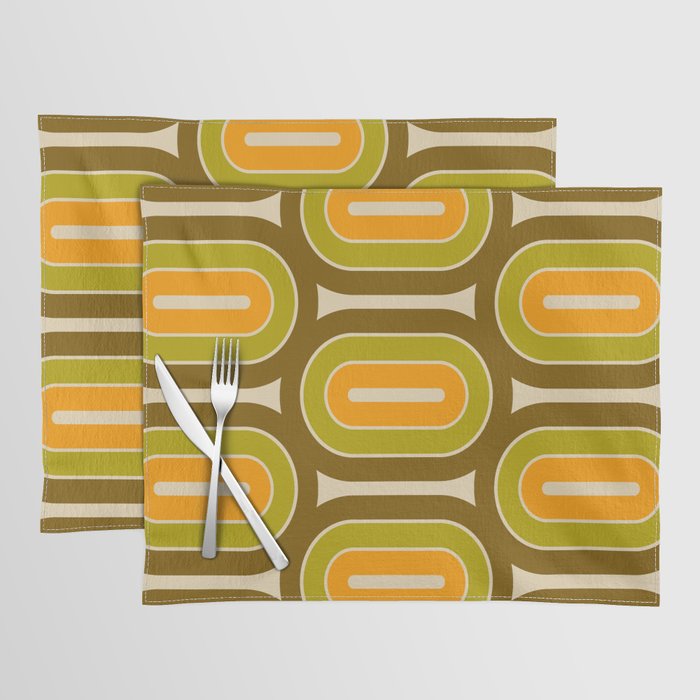 Retro 70s Style Geometric Design 749 Orange Green and Brown Placemat