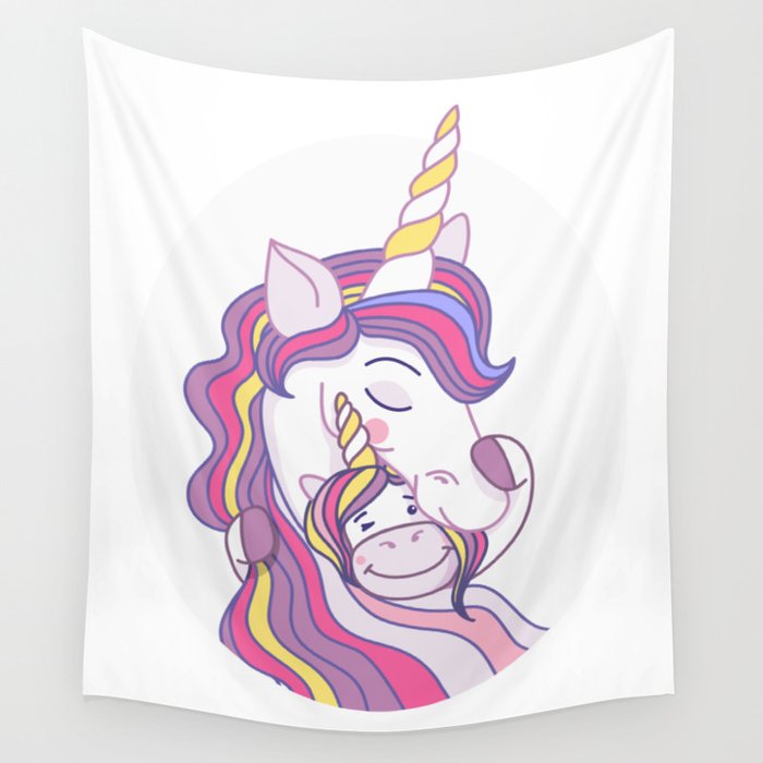 Unicorn mother with her unicorn baby Wall Tapestry
