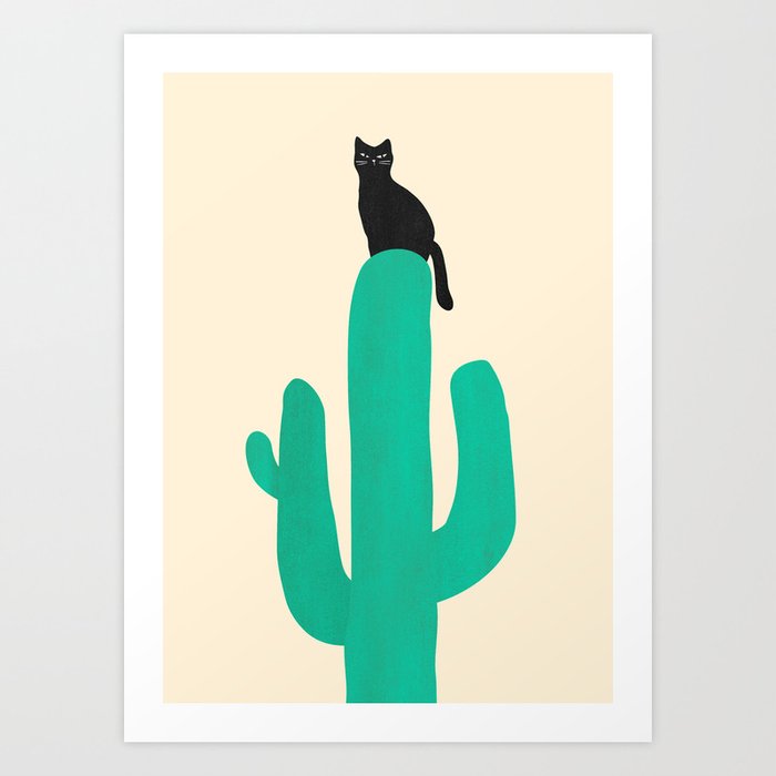 Cat on cactus Art Print