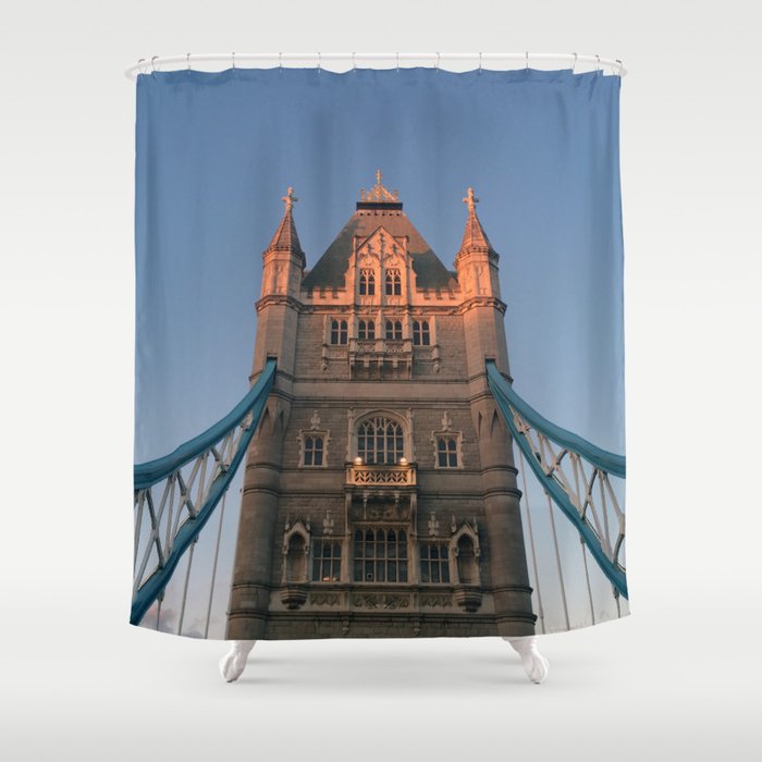 Great Britain Photography - Sunset Shining On The Tower Bridge In London Shower Curtain