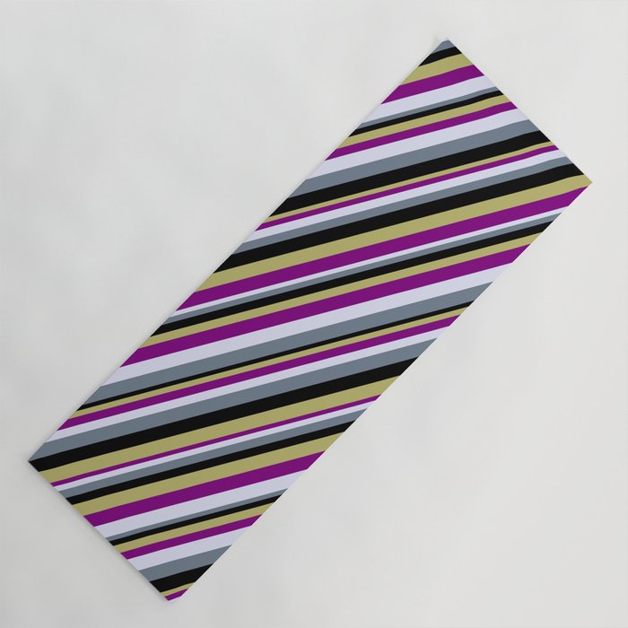 Eye-catching Dark Khaki, Purple, Lavender, Slate Gray, and Black Colored Lined/Striped Pattern Yoga Mat